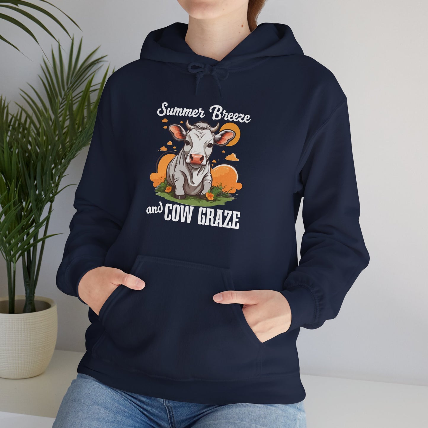 “Summer Breeze and Cow Graze” Hoodie – Farm Animal Lover Gift, Country Life Apparel, Cozy Cow Hoodie for Pet & Nature Lovers