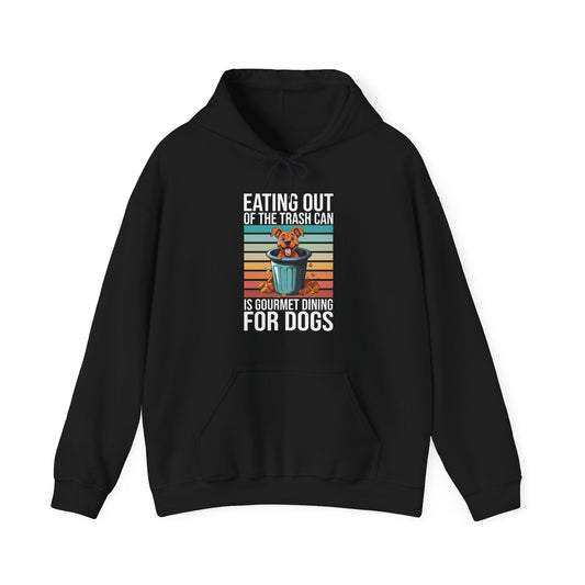 Trash Can Gourmet Dog Hoodie – Funny Dog Graphic Tee for Pet Lovers, Cozy Furparent Unisex Pullover Gift