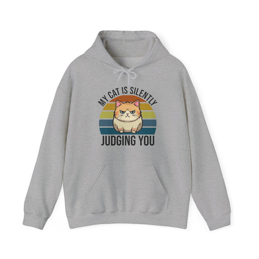 “My Cat Is Silently Judging You” Funny Cat Lover Hoodie – Snarky Unisex Pullover Gift for Pet Parents, Introverts & Feline Fans