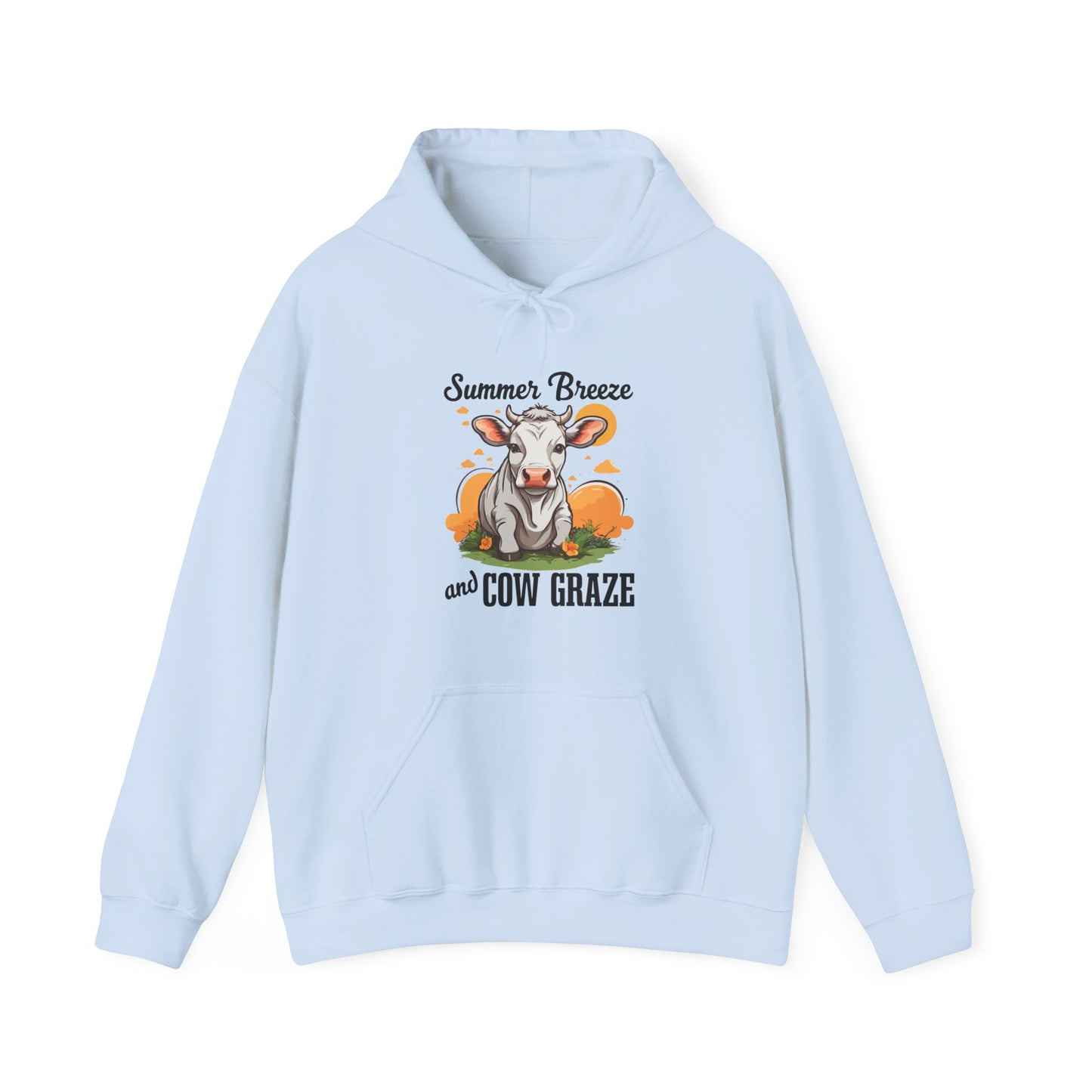 “Summer Breeze and Cow Graze” Hoodie – Farm Animal Lover Gift, Country Life Apparel, Cozy Cow Hoodie for Pet & Nature Lovers