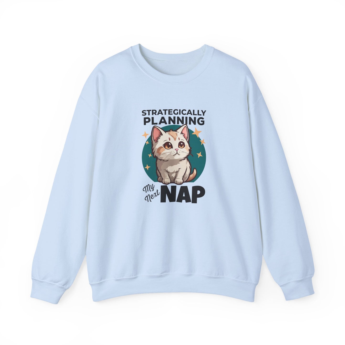 “Strategically Planning My Next Nap” Funny Cat Sweatshirt – Lazy Cat Lover Gift, Cozy Unisex Pullover for Pet Parents, Introverts & Nap Queens