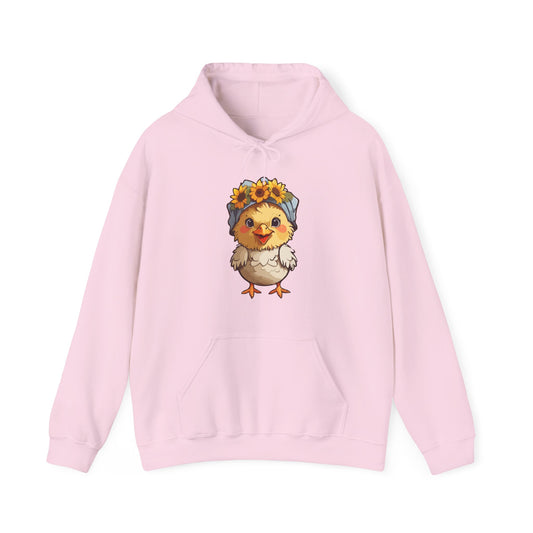 Cute Chick with Sunflower Hat Hoodie – Wholesome Farm Animal Graphic for Country Girls, Nature Lovers & Cottagecore Style