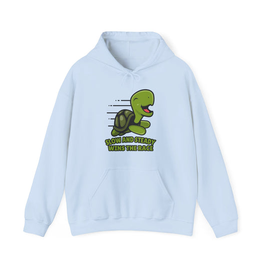 “Slow and Steady Wins the Race” Turtle Hoodie – Inspirational Animal Lover Gift, Cute Pet Parent, Motivational Turtle Apparel