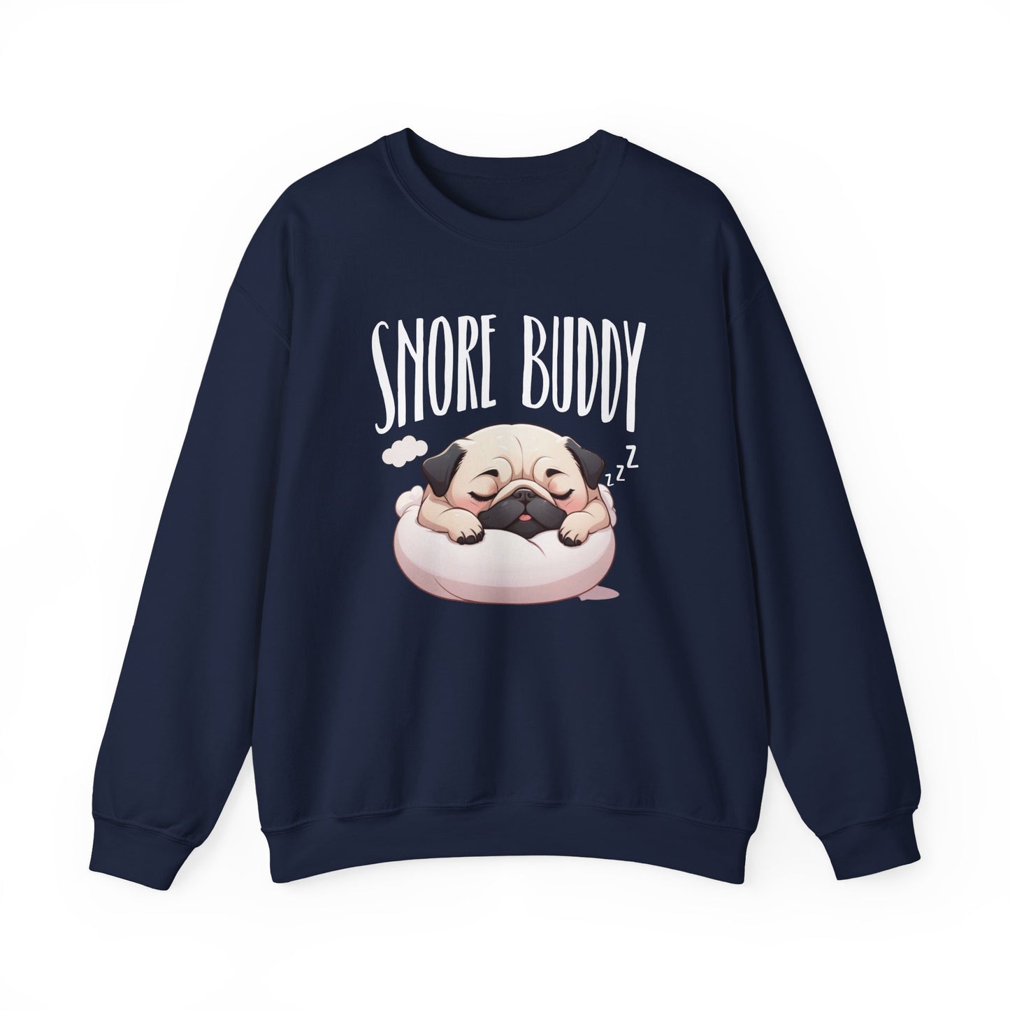 “Snore Buddy” Sleeping Pug Sweatshirt – Funny Dog Lover Gift, Cute Pet Parent Apparel, Cozy Pug Life Sweater