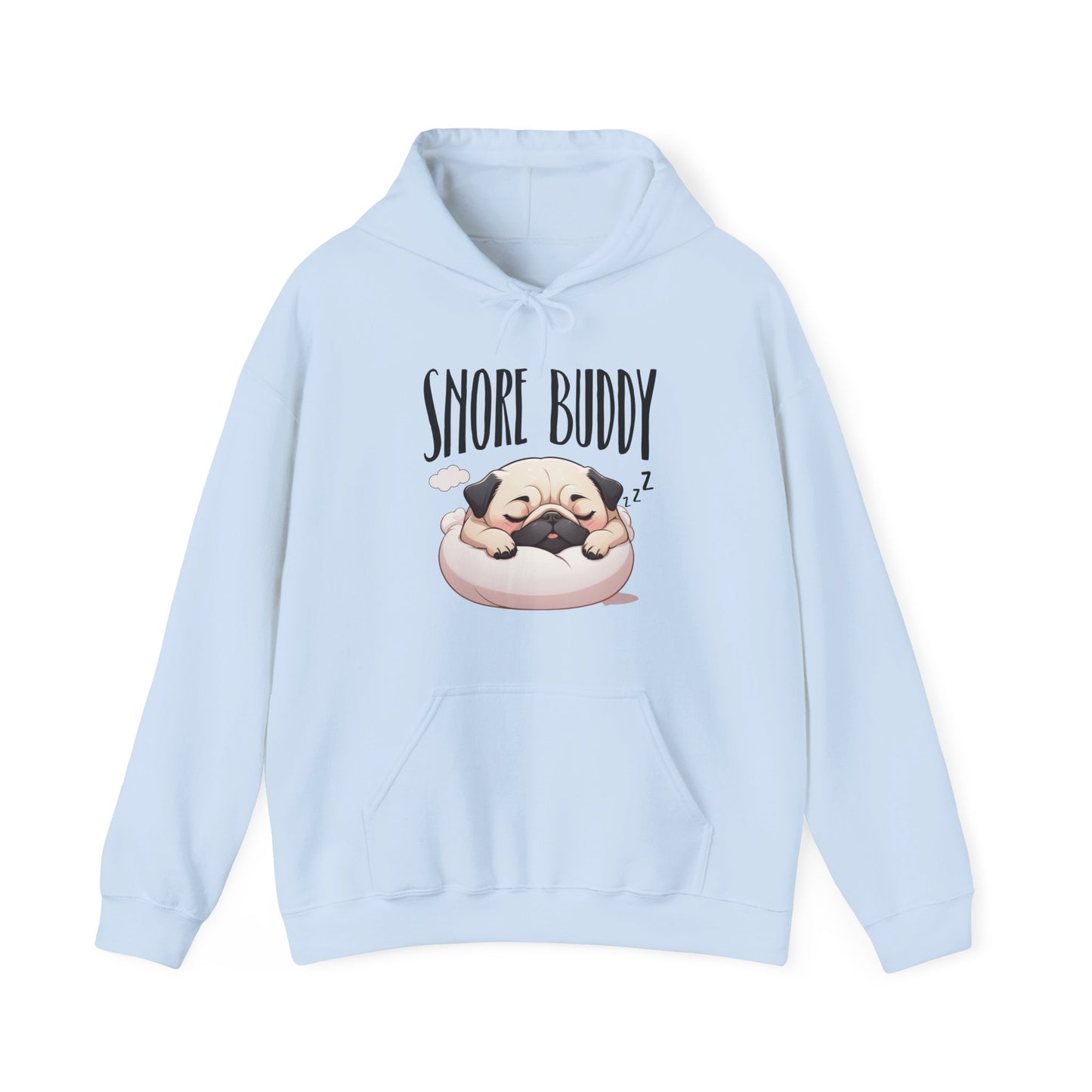 “Snore Buddy” Sleeping Pug Hoodie – Funny Dog Lover Gift, Cute Pet Parent Apparel, Cozy Pug Life Hoodie