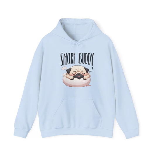“Snore Buddy” Sleeping Pug Hoodie – Funny Dog Lover Gift, Cute Pet Parent Apparel, Cozy Pug Life Hoodie