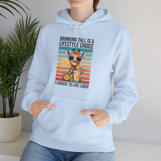 “Drinking Tall Is a Lifestyle Choice” Funny Giraffe Summer Hoodie – Citrus Sunset Spritz Graphic, Bold Animal Lover Gift, Live Large in Style