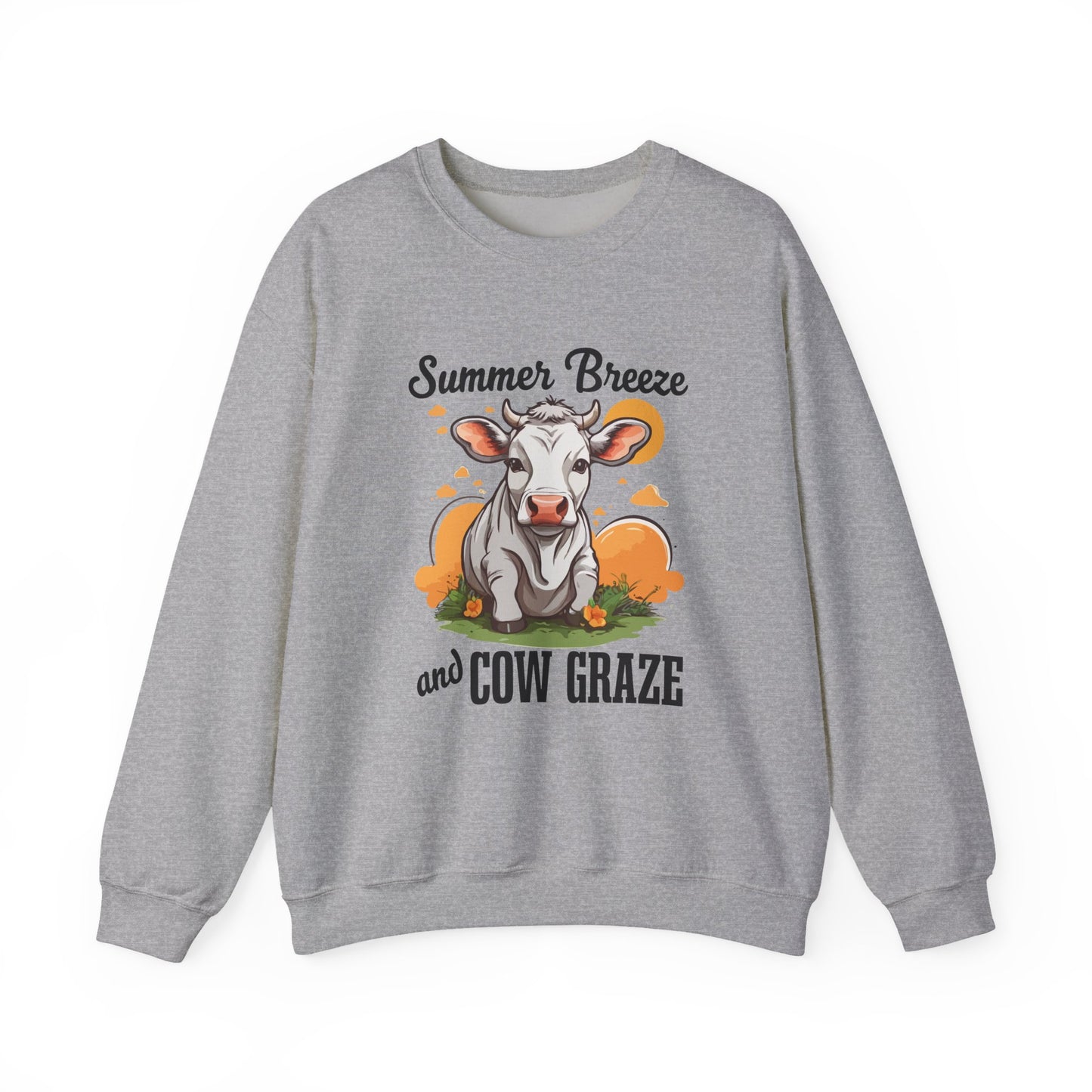 “Summer Breeze and Cow Graze” Sweatshirt – Farm Animal Lover Gift, Rustic Country Life Sweater, Cozy Cow Apparel for Nature Lovers