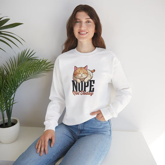 Funny Lazy Cat Sweatshirt – “Nope, Not Today” Quote Pullover for Cat Lovers, Introverts & Nap Queens