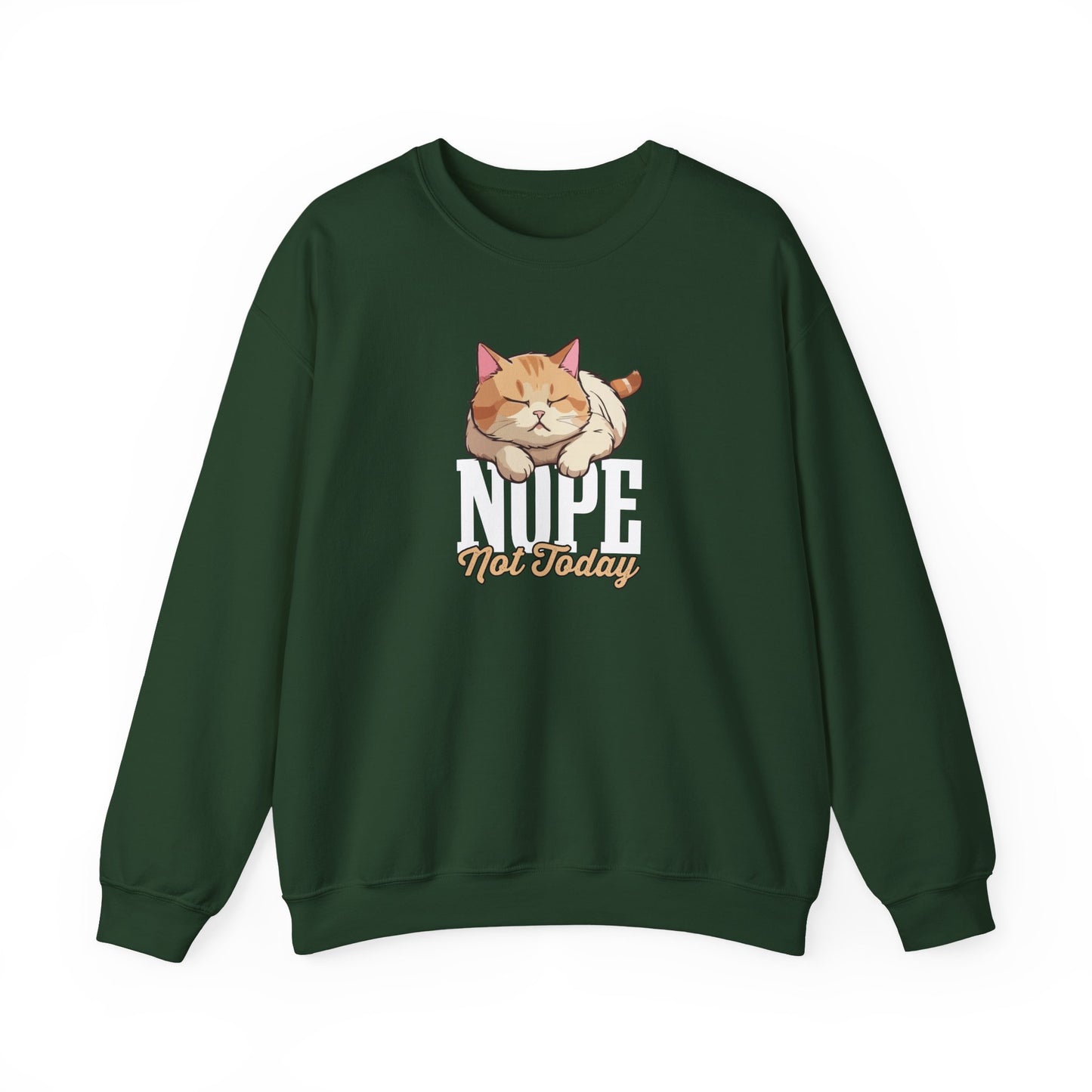 Funny Lazy Cat Sweatshirt – “Nope, Not Today” Quote Pullover for Cat Lovers, Introverts & Nap Queens