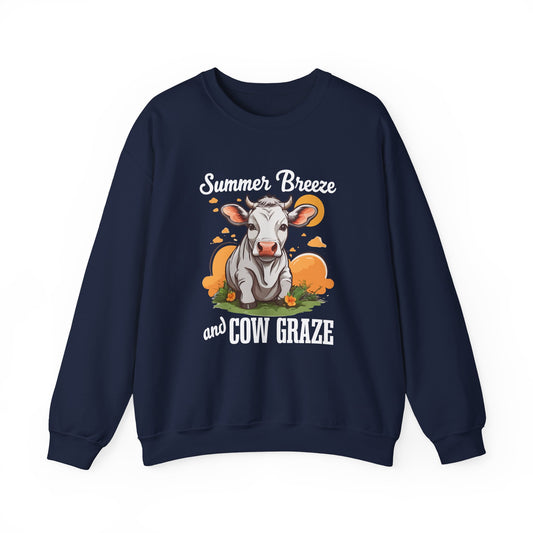 “Summer Breeze and Cow Graze” Sweatshirt – Farm Animal Lover Gift, Rustic Country Life Sweater, Cozy Cow Apparel for Nature Lovers
