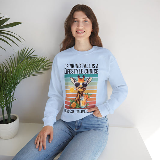 “Drinking Tall Is a Lifestyle Choice” Giraffe Sweatshirt – Funny Summer Citrus Graphic for Animal Lovers with Big Personality