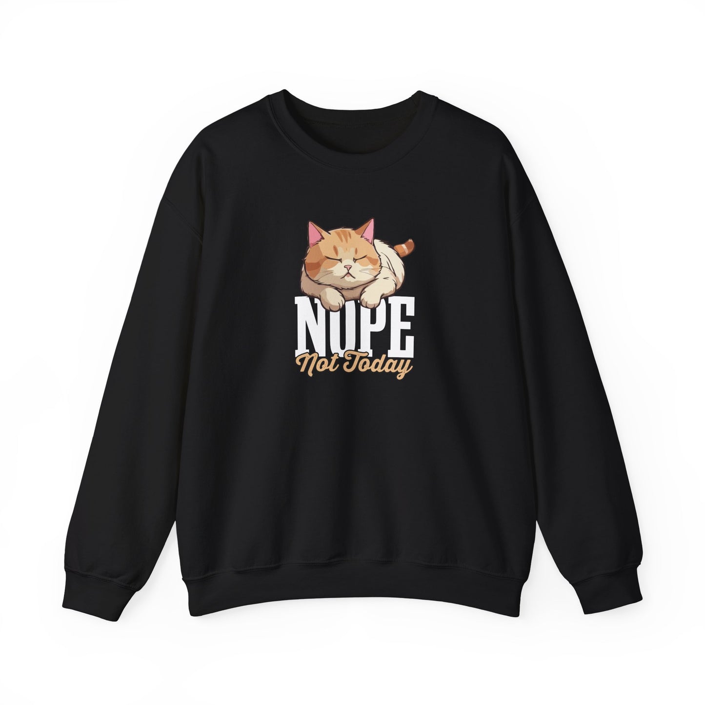Funny Lazy Cat Sweatshirt – “Nope, Not Today” Quote Pullover for Cat Lovers, Introverts & Nap Queens