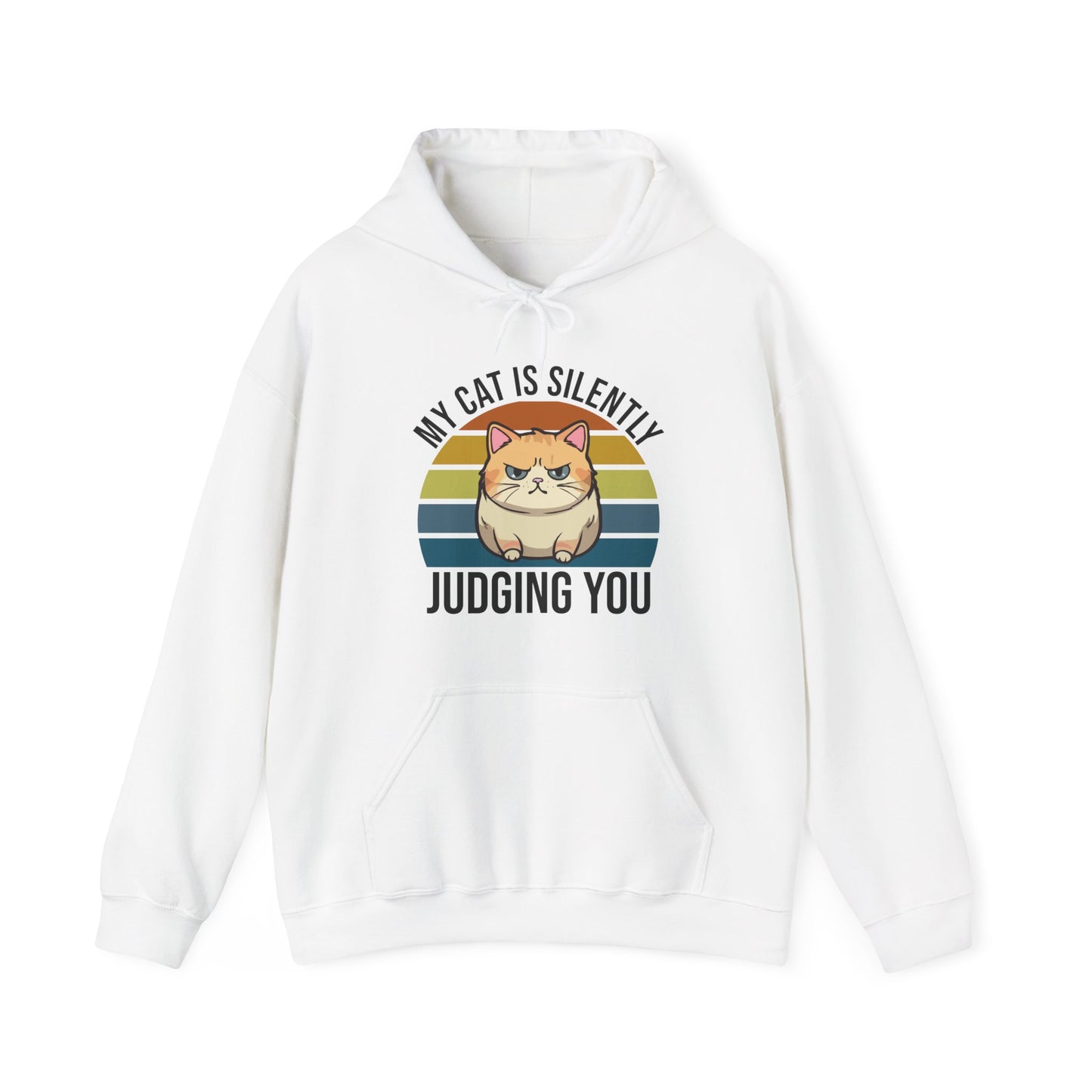 “My Cat Is Silently Judging You” Funny Cat Lover Hoodie – Snarky Unisex Pullover Gift for Pet Parents, Introverts & Feline Fans