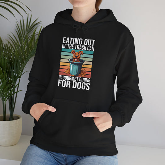 Trash Can Gourmet Dog Hoodie – Funny Dog Graphic Tee for Pet Lovers, Cozy Furparent Unisex Pullover Gift