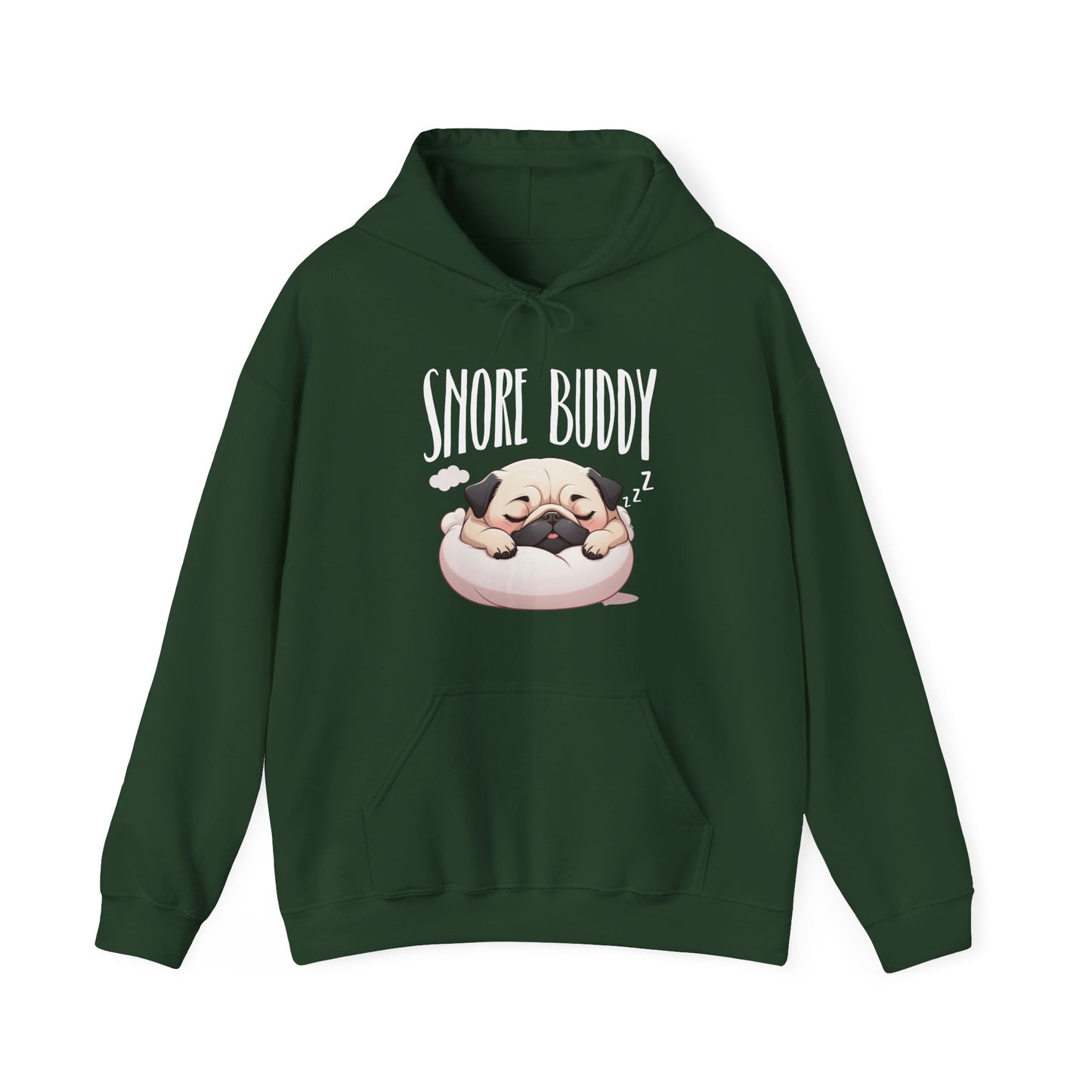 “Snore Buddy” Sleeping Pug Hoodie – Funny Dog Lover Gift, Cute Pet Parent Apparel, Cozy Pug Life Hoodie