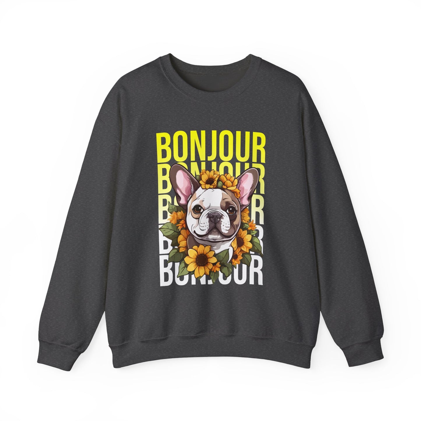 French Bulldog Sunflower Sweatshirt – Cute Bonjour Frenchie Pullover for Dog Lovers, Cozy Fall Gift for Her