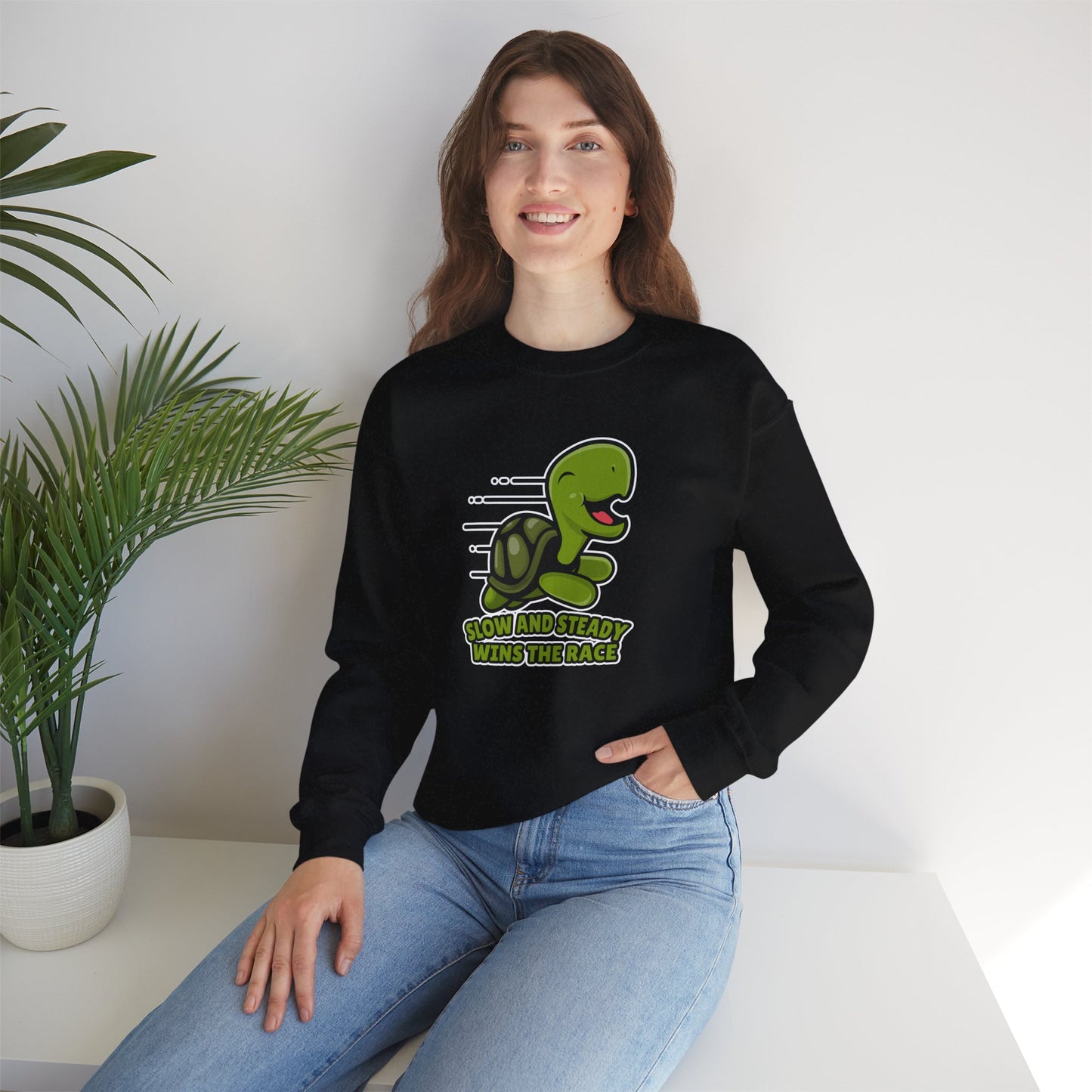 “Slow and Steady Wins the Race” Turtle Sweatshirt – Inspirational Animal Lover Gift, Motivational Pet Parent Apparel, Cozy Turtle Sweater