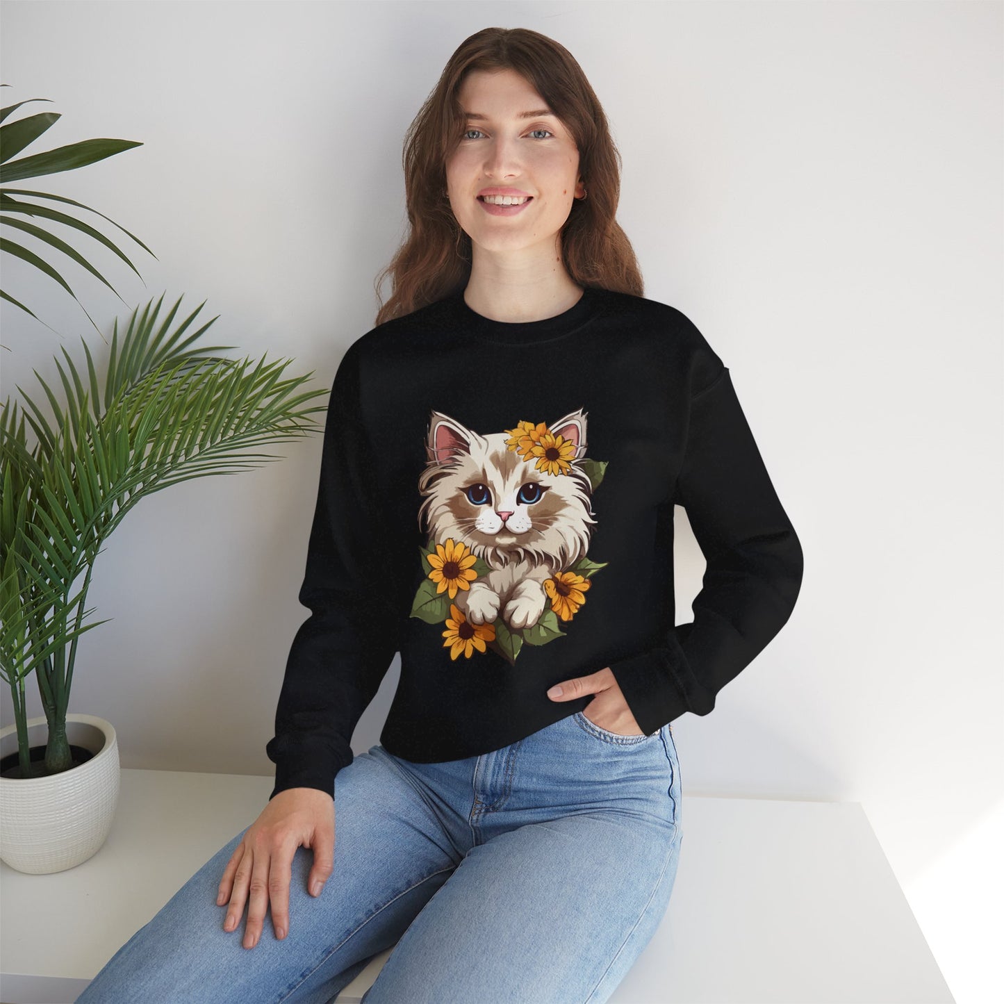 Sunflower Cat Sweatshirt, Perfect Gift for Pet Lovers and Furparents
