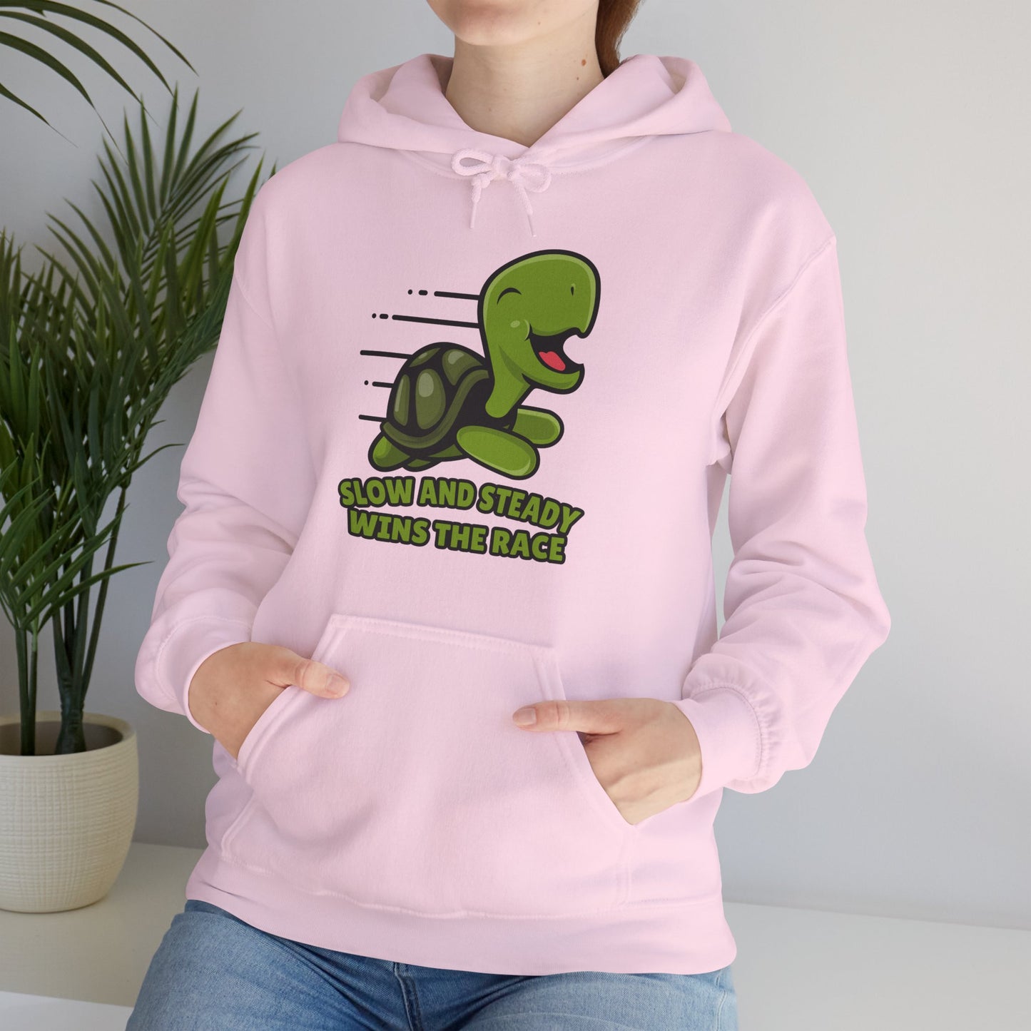“Slow and Steady Wins the Race” Turtle Hoodie – Inspirational Animal Lover Gift, Cute Pet Parent, Motivational Turtle Apparel