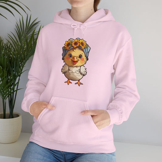 Cute Chick with Sunflower Hat Hoodie – Wholesome Farm Animal Graphic for Country Girls, Nature Lovers & Cottagecore Style