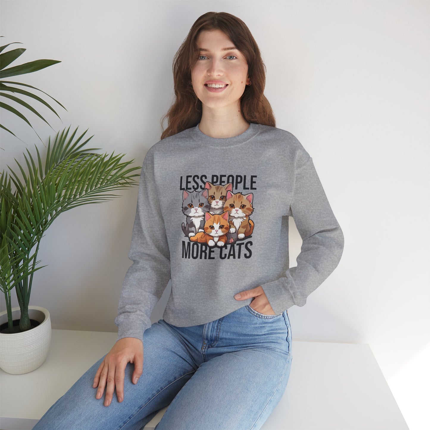 Less People More Cats Sweatshirt – Funny Cat Lover Gift for Introverts, Pet Parents & Anti-Social Cat Moms