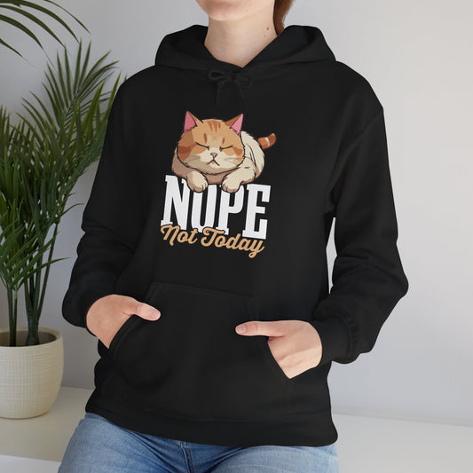 Funny Lazy Cat Hoodie – “Nope, Not Today” Quote Pullover for Cat Lovers, Introverts & Nap Queens