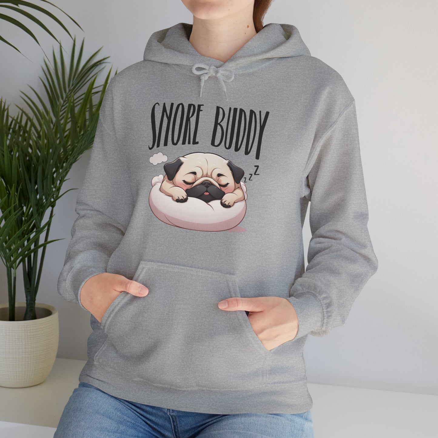 “Snore Buddy” Sleeping Pug Hoodie – Funny Dog Lover Gift, Cute Pet Parent Apparel, Cozy Pug Life Hoodie