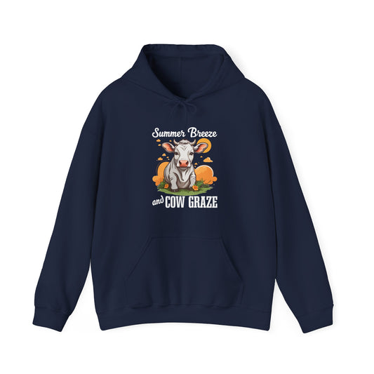 “Summer Breeze and Cow Graze” Hoodie – Farm Animal Lover Gift, Country Life Apparel, Cozy Cow Hoodie for Pet & Nature Lovers