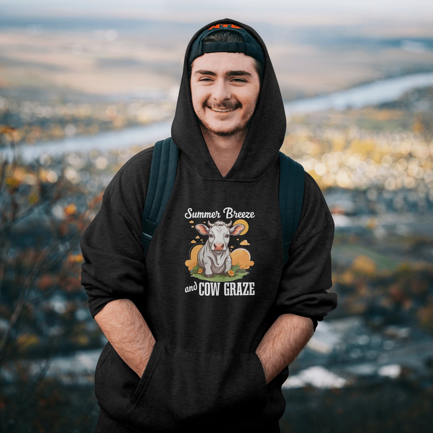 “Summer Breeze and Cow Graze” Hoodie – Farm Animal Lover Gift, Country Life Apparel, Cozy Cow Hoodie for Pet & Nature Lovers