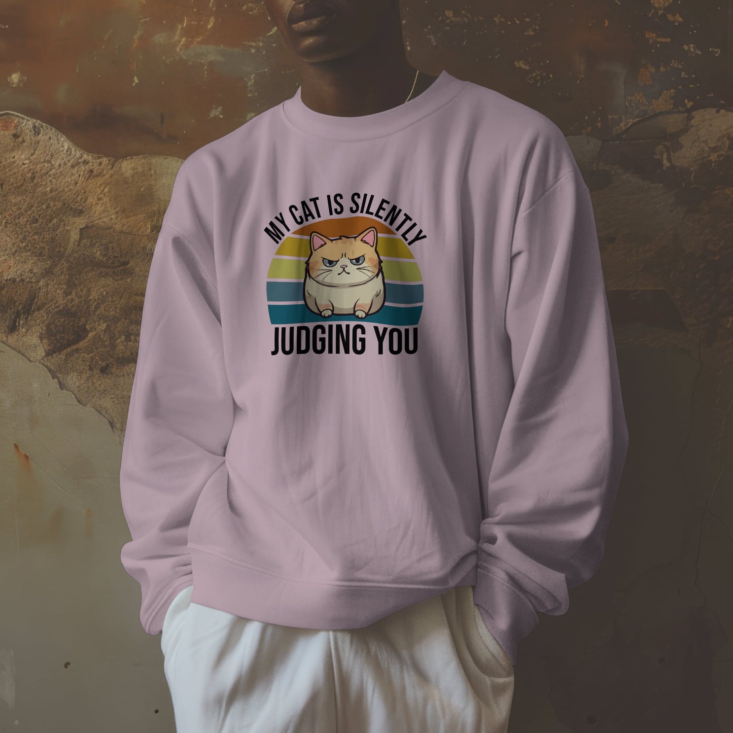 “My Cat Is Silently Judging You” Funny Cat Lover Sweatshirt – Snarky Unisex Pullover Gift for Pet Parents, Introverts & Feline Fans