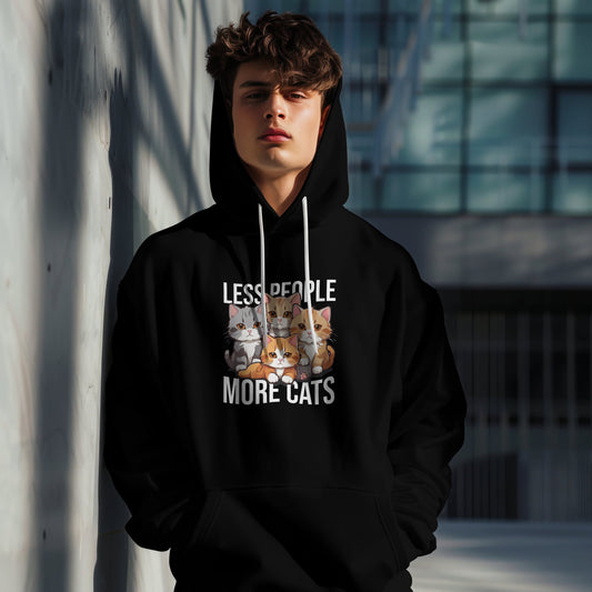 Less People More Cats Hoodie – Funny Cat Lover Gift for Introverts, Pet Parents & Anti-Social Cat Moms