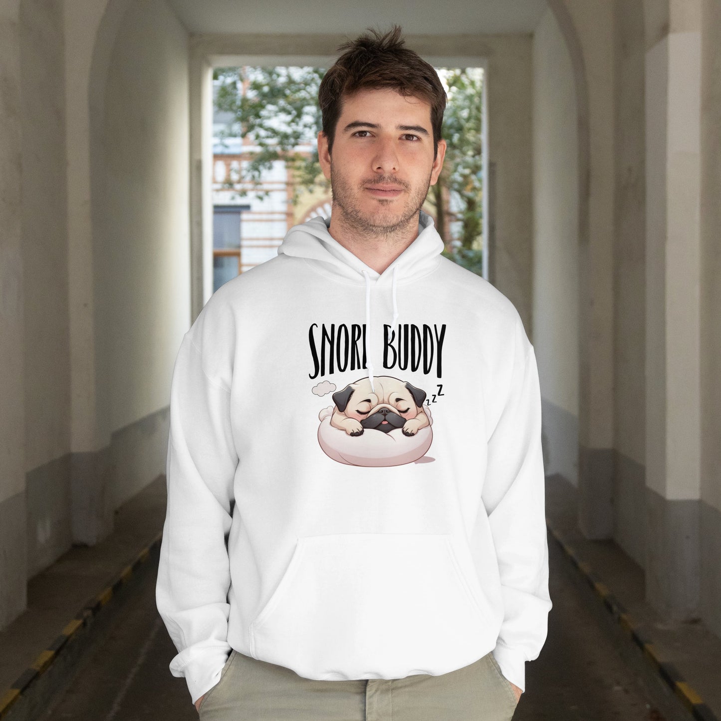 “Snore Buddy” Sleeping Pug Hoodie – Funny Dog Lover Gift, Cute Pet Parent Apparel, Cozy Pug Life Hoodie