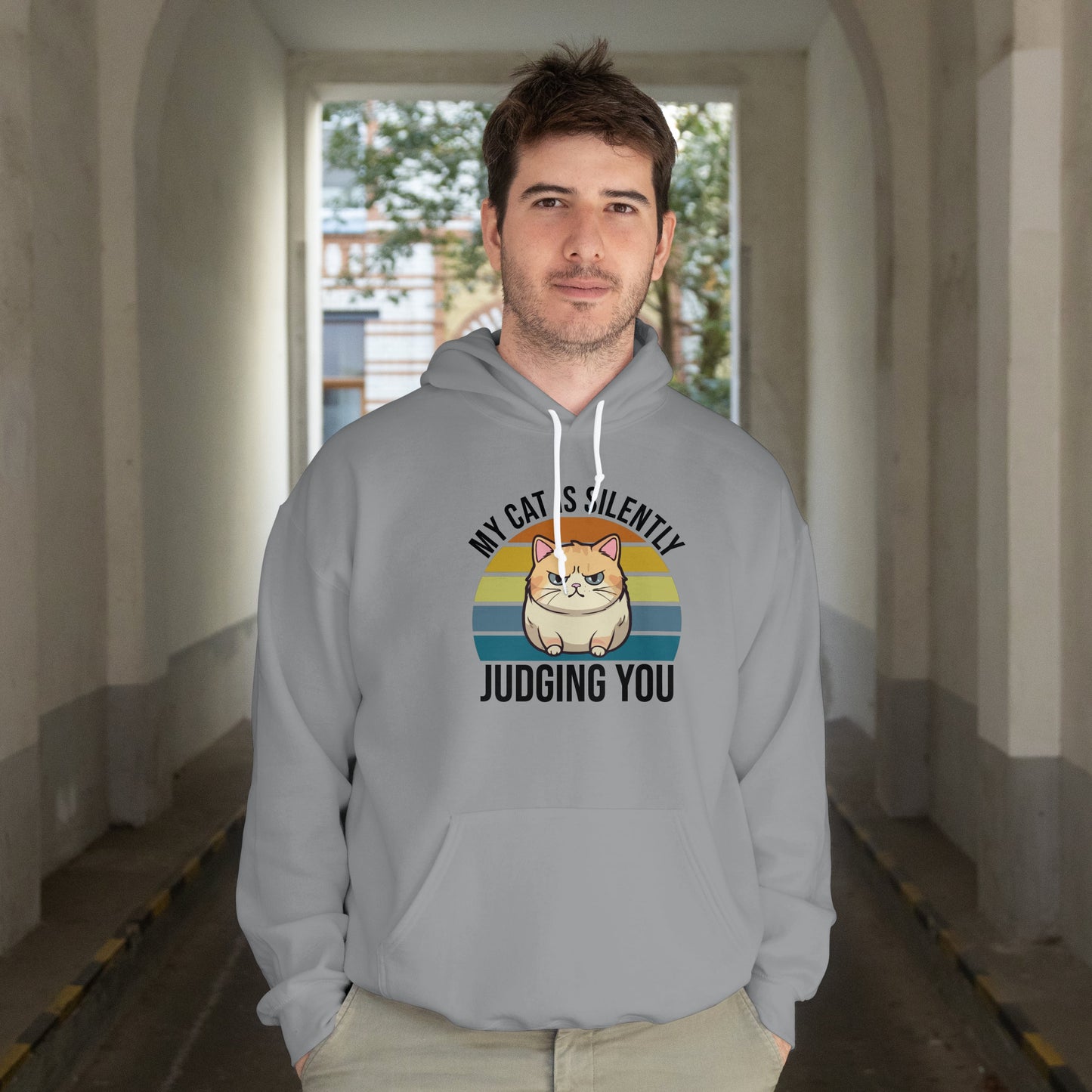 “My Cat Is Silently Judging You” Funny Cat Lover Hoodie – Snarky Unisex Pullover Gift for Pet Parents, Introverts & Feline Fans