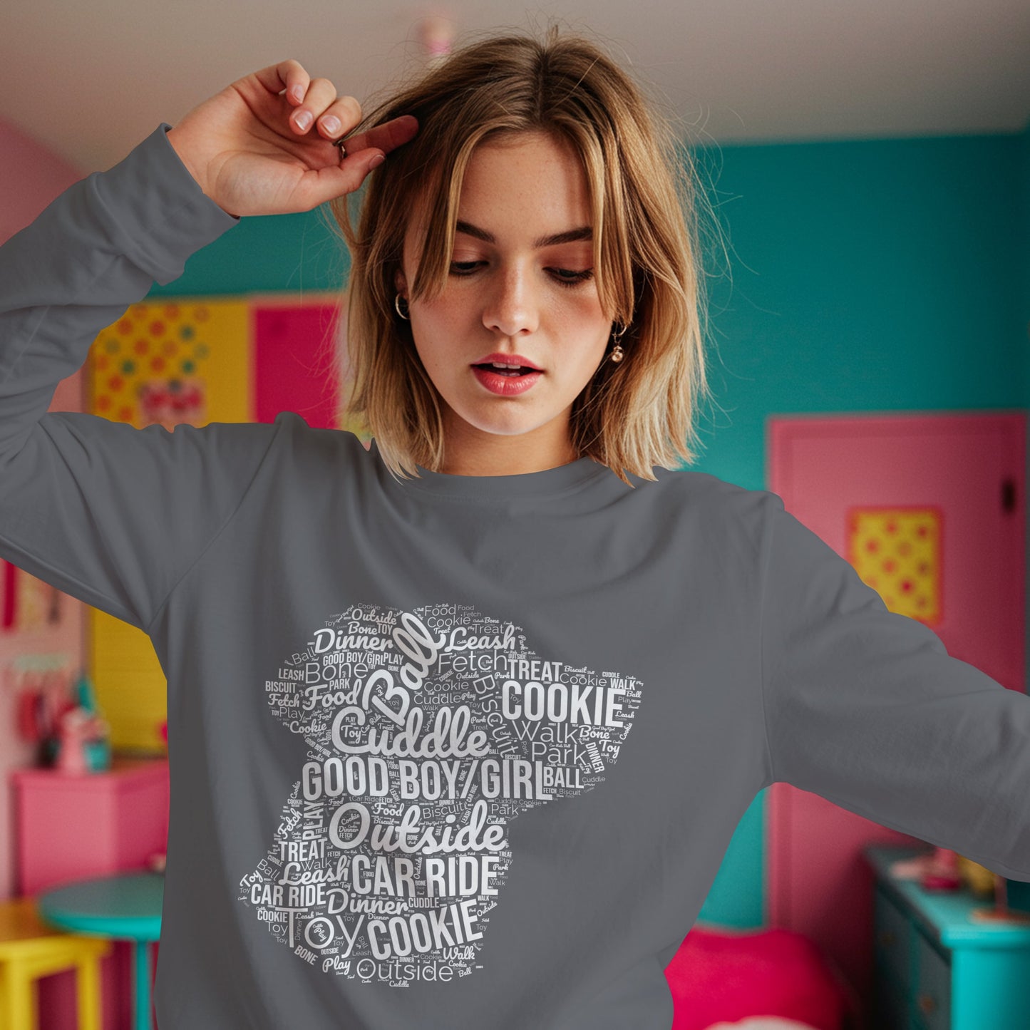 Dog Word Cloud Sweatshirt – Funny Pullover for Dog Lovers, Cozy Unisex Crewneck, Perfect Gift for Pet Owners