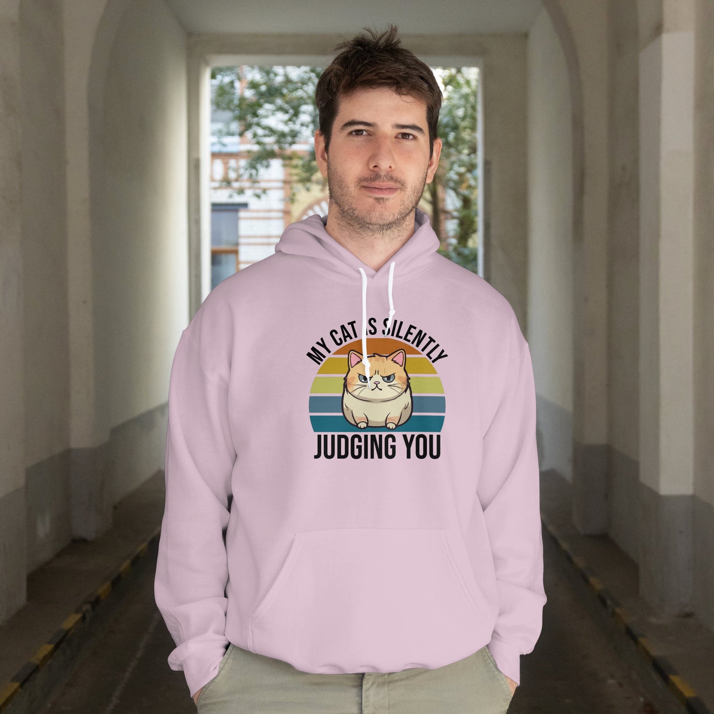 “My Cat Is Silently Judging You” Funny Cat Lover Hoodie – Snarky Unisex Pullover Gift for Pet Parents, Introverts & Feline Fans