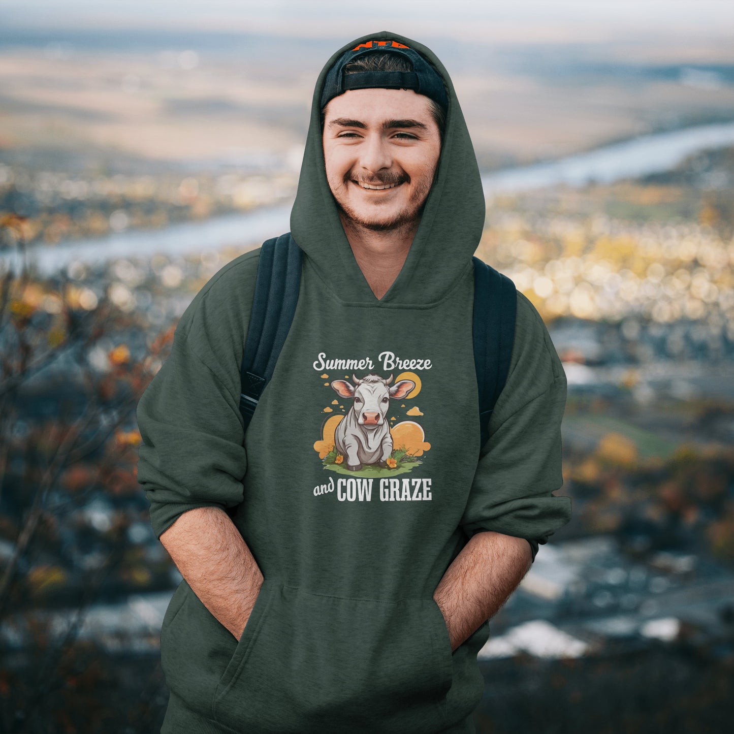 “Summer Breeze and Cow Graze” Hoodie – Farm Animal Lover Gift, Country Life Apparel, Cozy Cow Hoodie for Pet & Nature Lovers