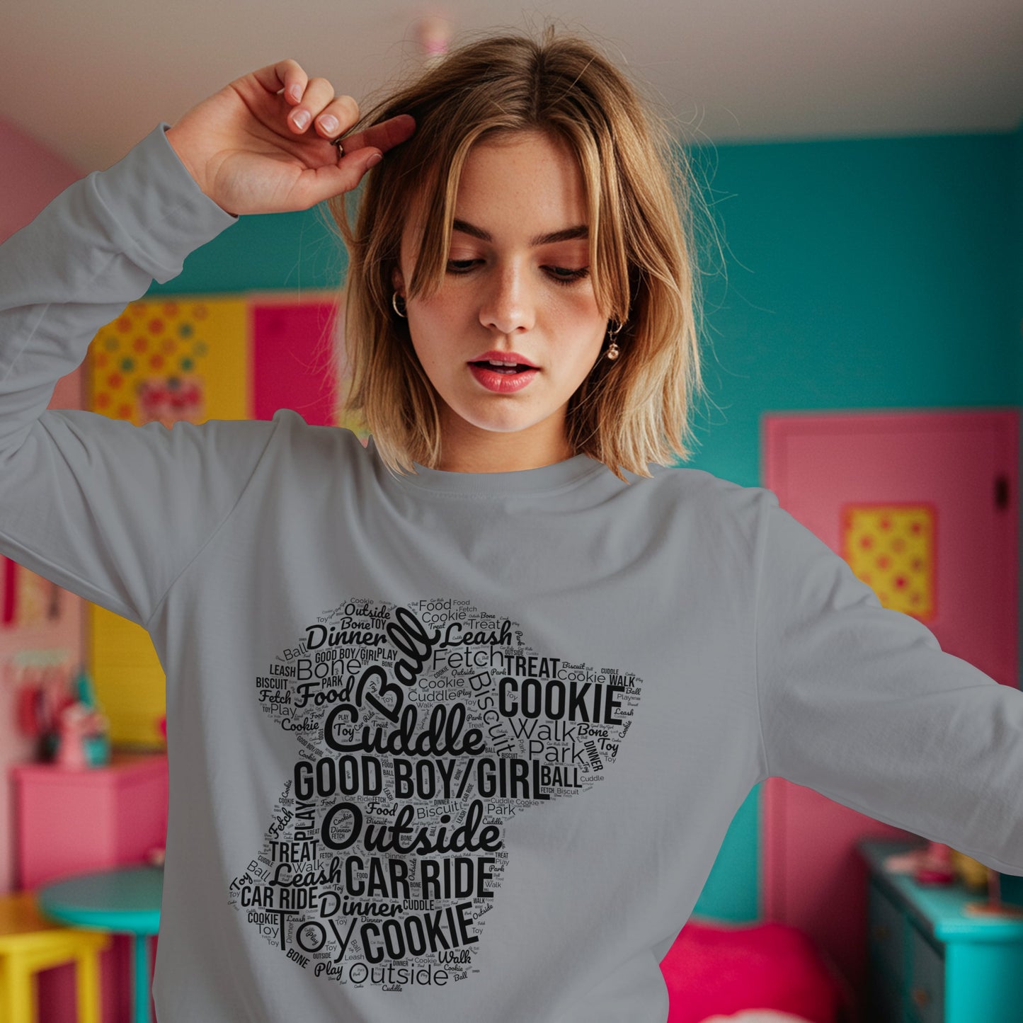 Dog Word Cloud Sweatshirt – Funny Pullover for Dog Lovers, Cozy Unisex Crewneck, Perfect Gift for Pet Owners