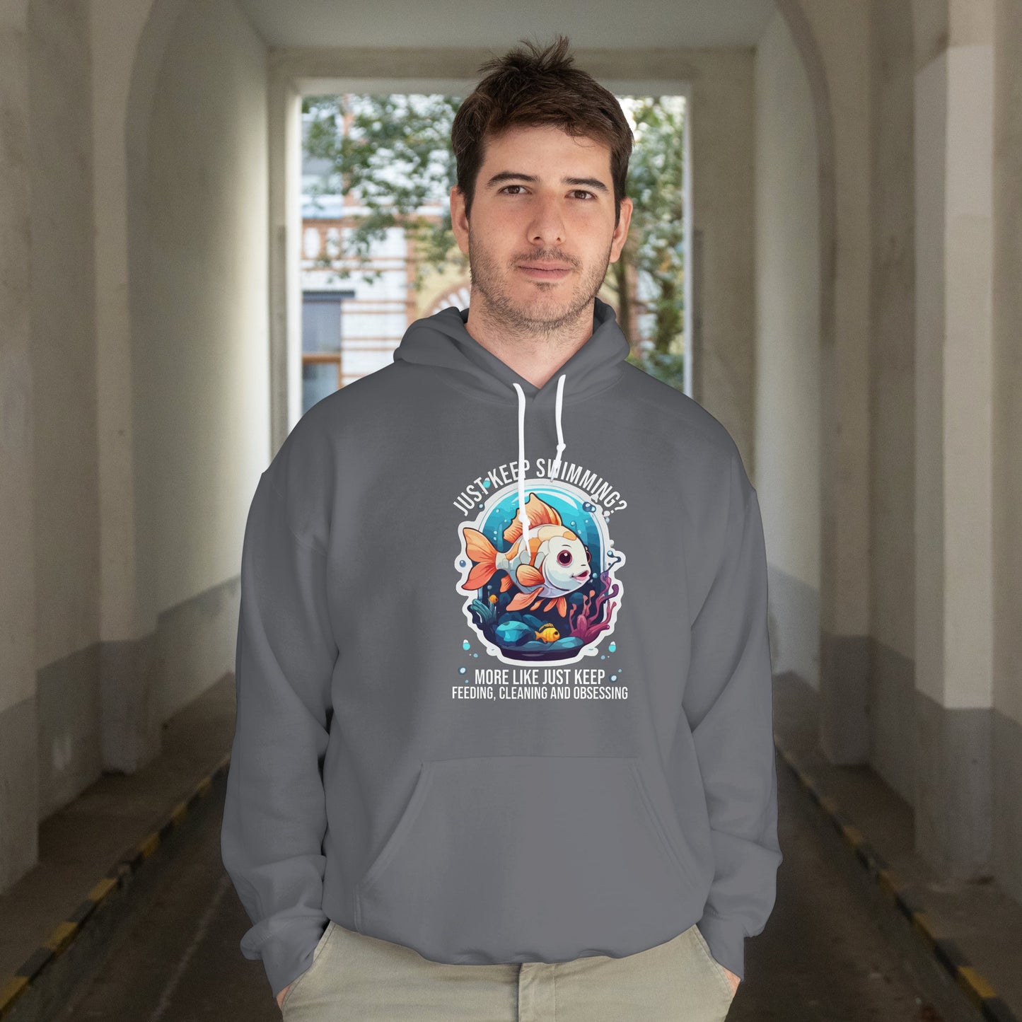 “Just Keep Feeding, Cleaning & Obsessing” Funny Pet Owner Hoodie – Parody Quote for Fish, Pet & Aquarium Lovers, Obsessive Animal Parent Gift