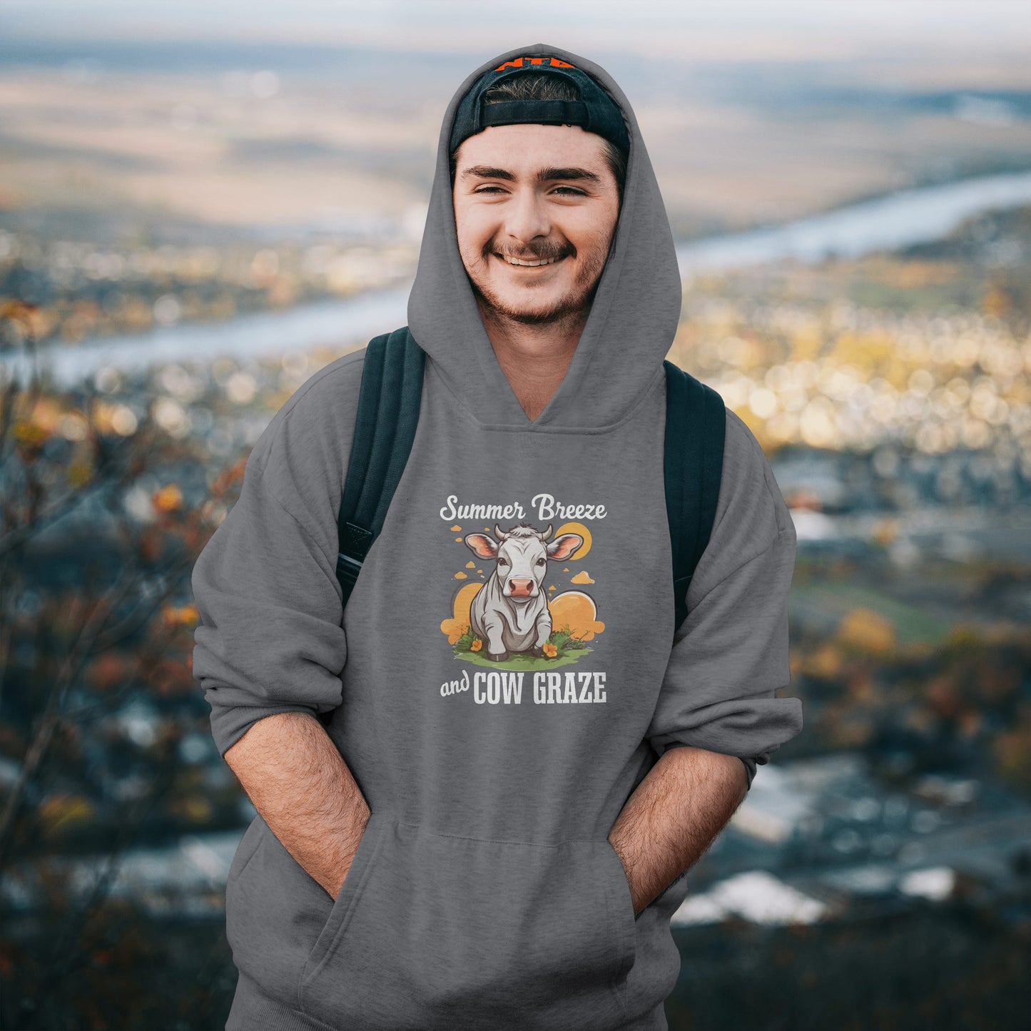 “Summer Breeze and Cow Graze” Hoodie – Farm Animal Lover Gift, Country Life Apparel, Cozy Cow Hoodie for Pet & Nature Lovers