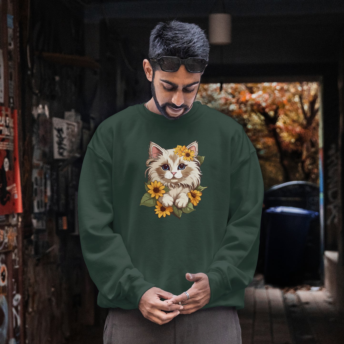 Sunflower Cat Sweatshirt, Perfect Gift for Pet Lovers and Furparents