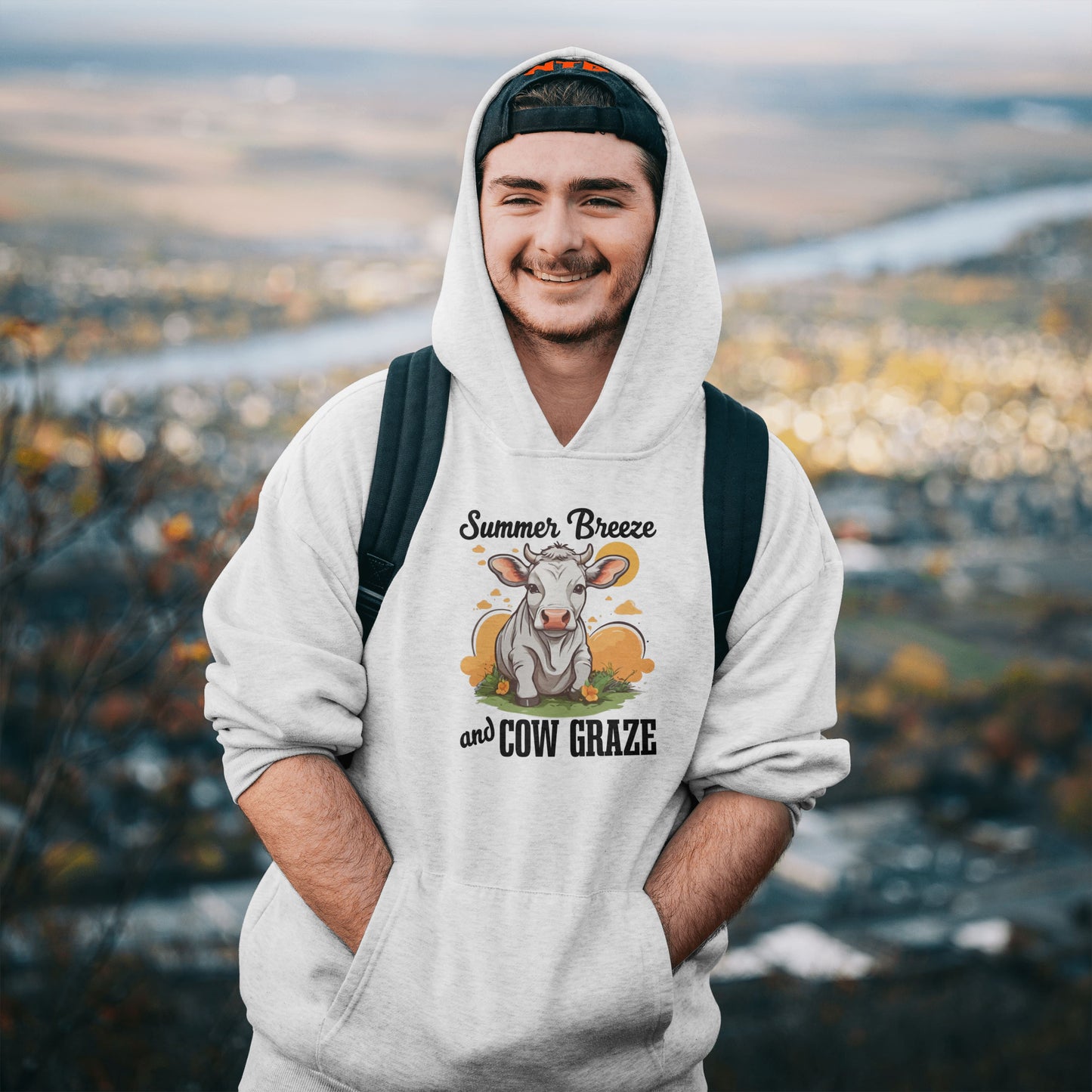 “Summer Breeze and Cow Graze” Hoodie – Farm Animal Lover Gift, Country Life Apparel, Cozy Cow Hoodie for Pet & Nature Lovers