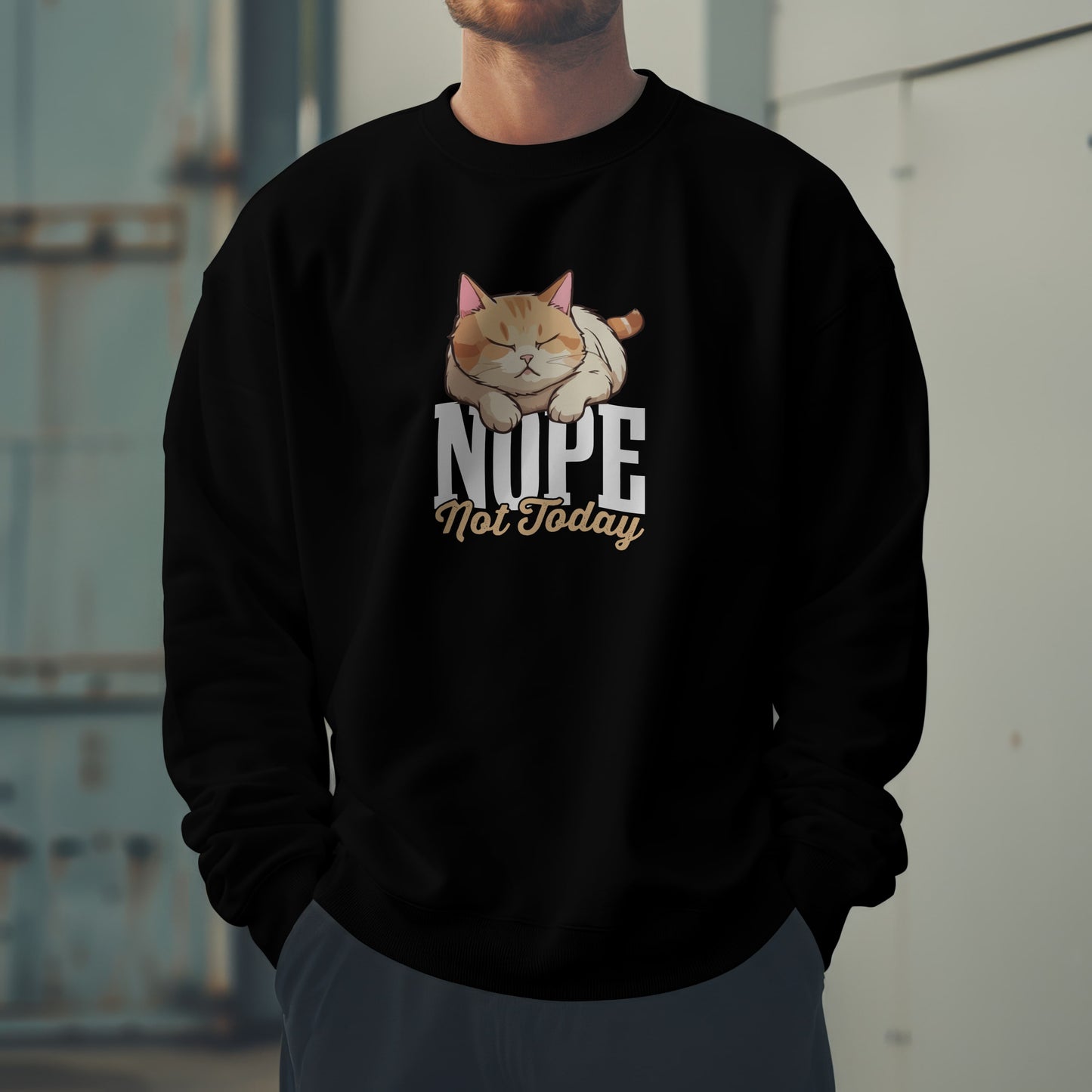 Funny Lazy Cat Sweatshirt – “Nope, Not Today” Quote Pullover for Cat Lovers, Introverts & Nap Queens