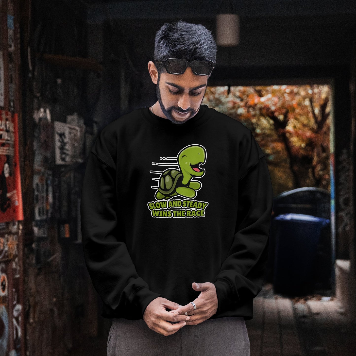 “Slow and Steady Wins the Race” Turtle Sweatshirt – Inspirational Animal Lover Gift, Motivational Pet Parent Apparel, Cozy Turtle Sweater