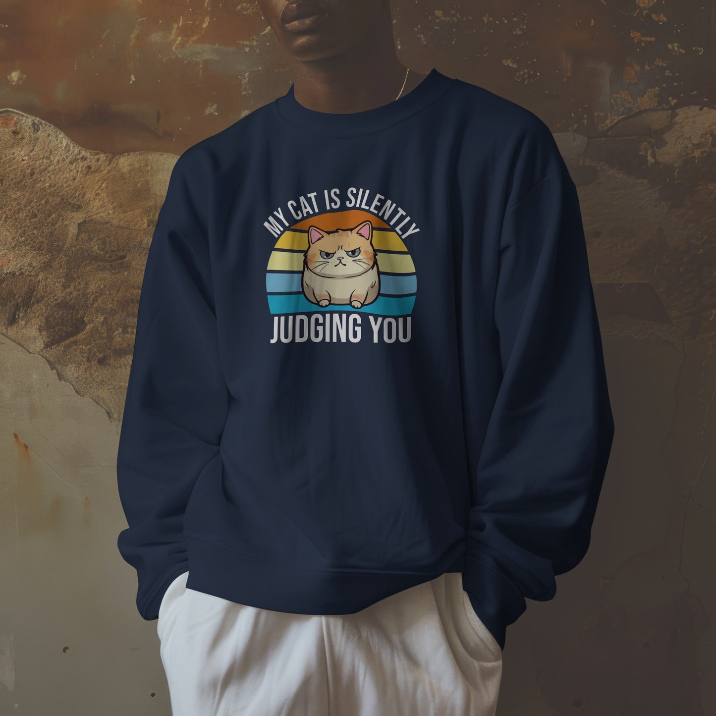 “My Cat Is Silently Judging You” Funny Cat Lover Sweatshirt – Snarky Unisex Pullover Gift for Pet Parents, Introverts & Feline Fans