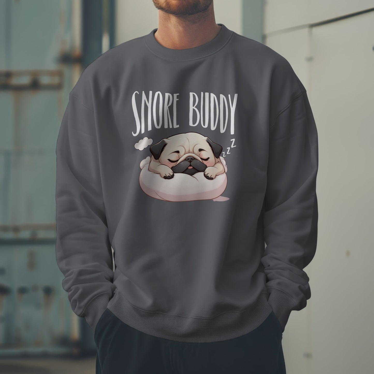“Snore Buddy” Sleeping Pug Sweatshirt – Funny Dog Lover Gift, Cute Pet Parent Apparel, Cozy Pug Life Sweater