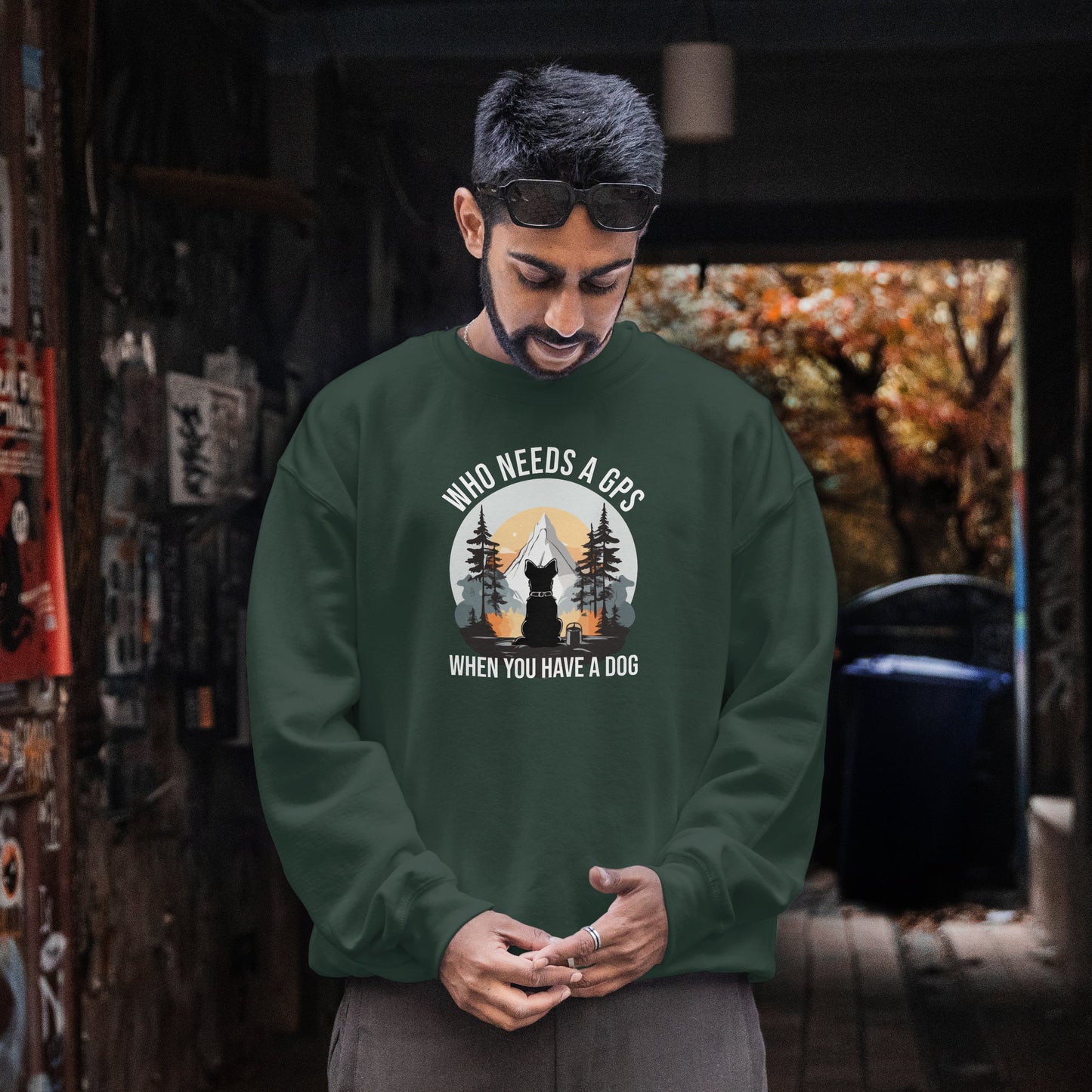 “Who Needs a GPS When You Have a Dog” Funny Dog Lover Sweatshirt – Hiking Companion Gift, Cozy Unisex Pullover for Pet Parents & Nature Adventurers