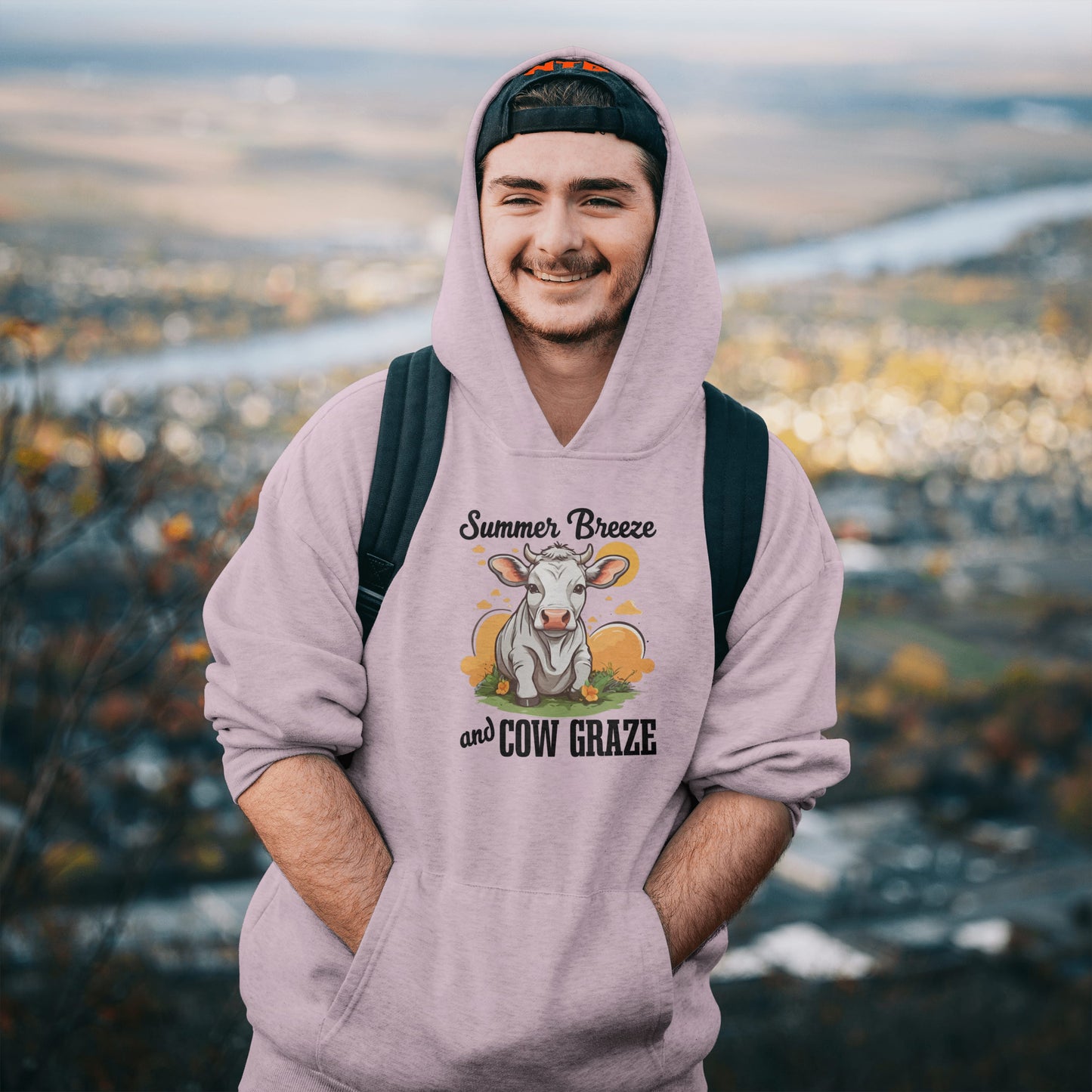 “Summer Breeze and Cow Graze” Hoodie – Farm Animal Lover Gift, Country Life Apparel, Cozy Cow Hoodie for Pet & Nature Lovers