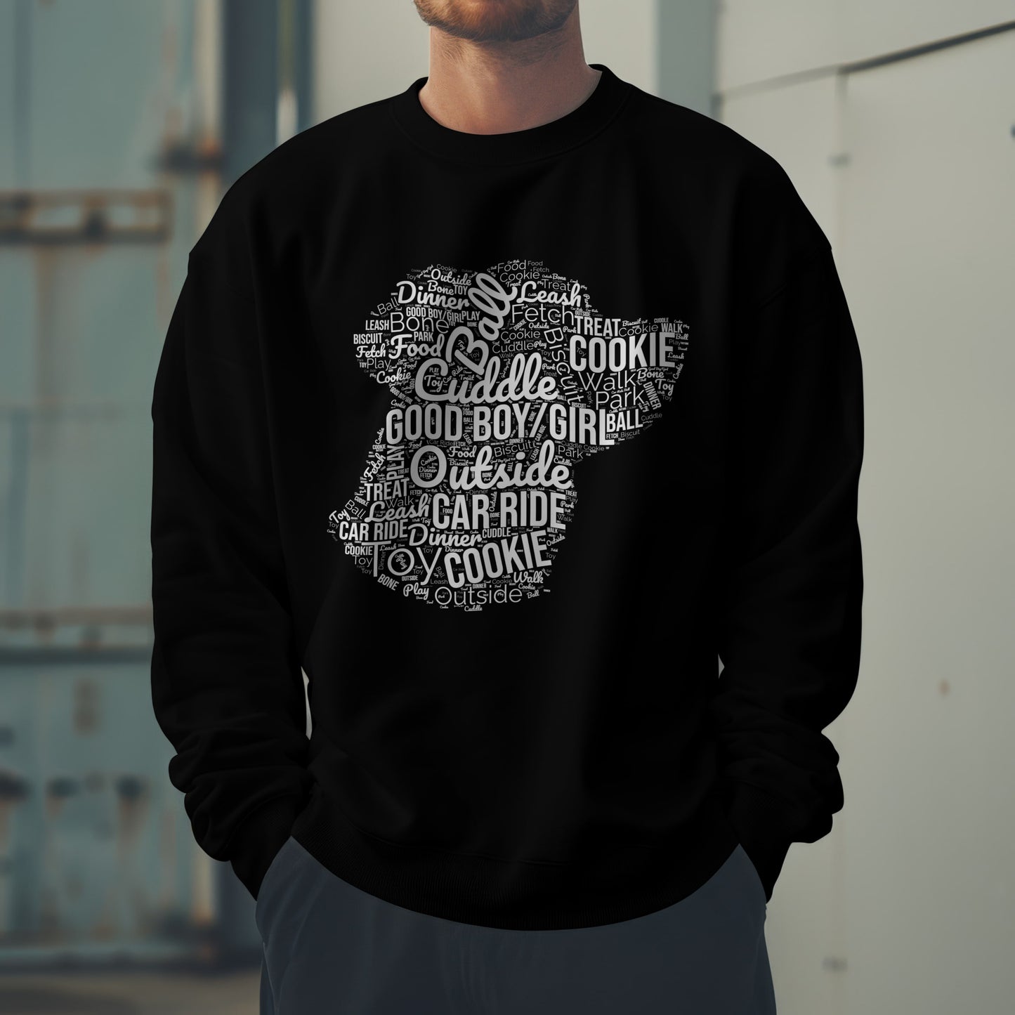 Dog Word Cloud Sweatshirt – Funny Pullover for Dog Lovers, Cozy Unisex Crewneck, Perfect Gift for Pet Owners
