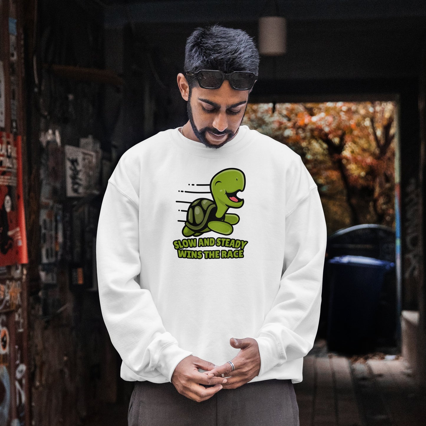 “Slow and Steady Wins the Race” Turtle Sweatshirt – Inspirational Animal Lover Gift, Motivational Pet Parent Apparel, Cozy Turtle Sweater
